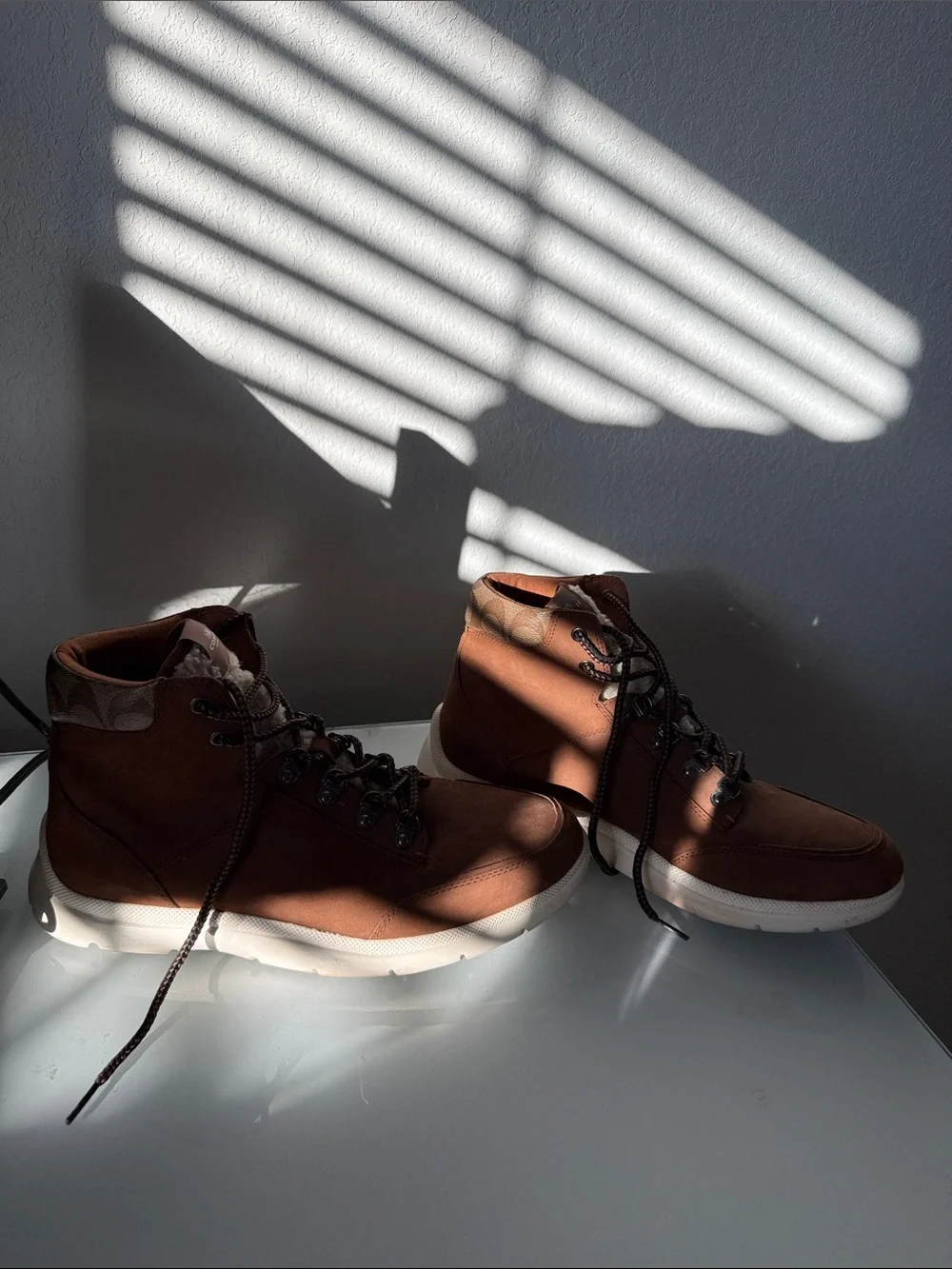 Coach Men’s Brown Suede Sherpa-Lined Lace-Up Boots